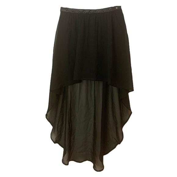 Black High Low Chiffon Skirt With Leather & Studs - Picture 1 of 9